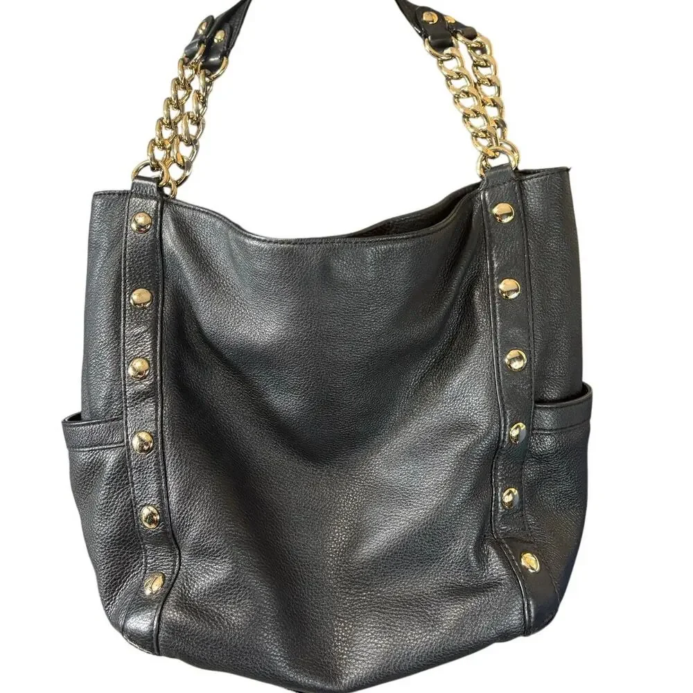 Michael Kors Delancey Large Shoulder Bag Tote Black Pebbled Leather